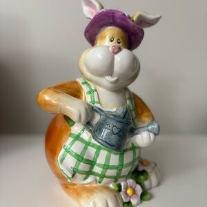 Ceramic Bunny Gardener Piggy Bank Easter Decoration